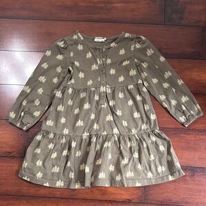 Kids Olive Green Tree Print Dress